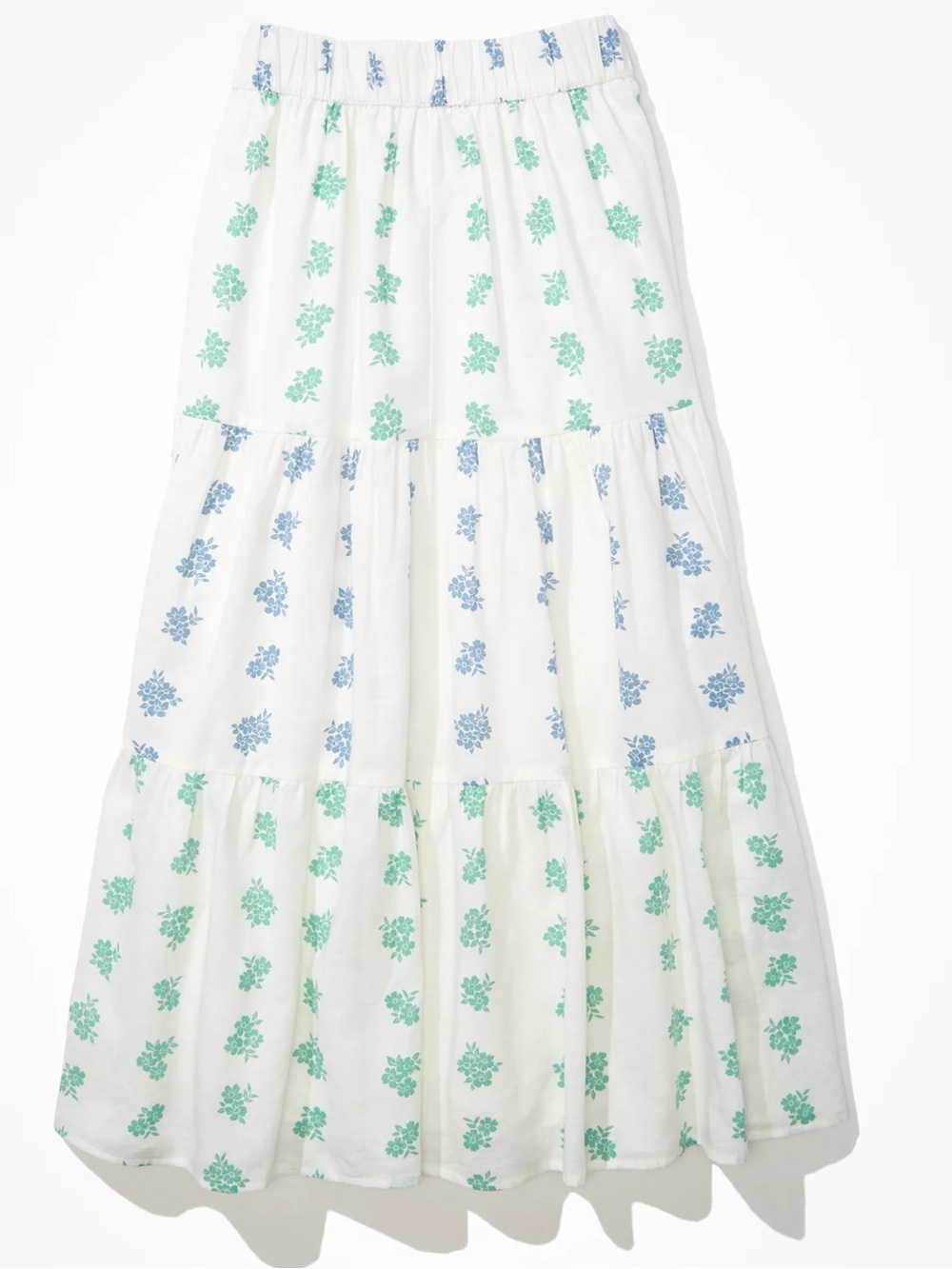 American Eagle Tiered Maxi Skirt Blue & Green Floral Pattern on White XL NWT - Picture 2 of 8